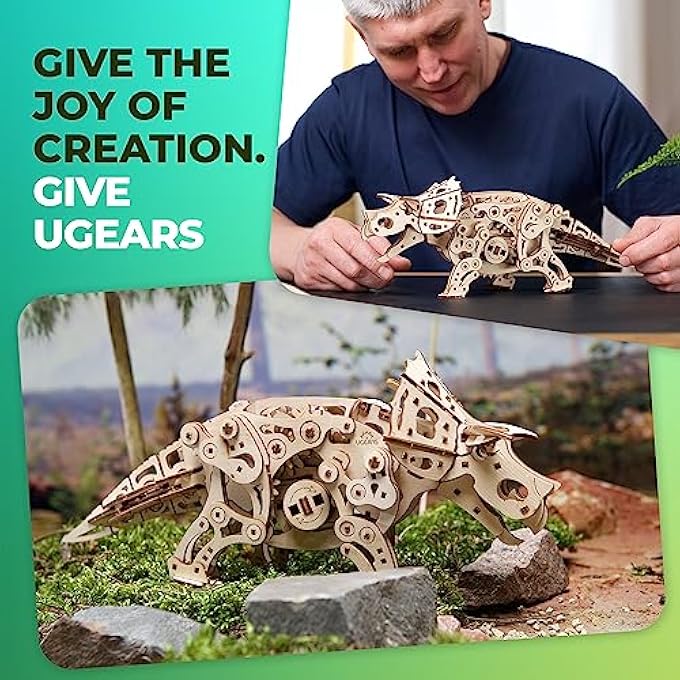 WOODEN 3D PUZZLE - TRICERATOPS DINOSAUR DIY CRAFT KIT FOR ADULTS - MECHANICAL MODEL KIT - 400 PCS - Image 3